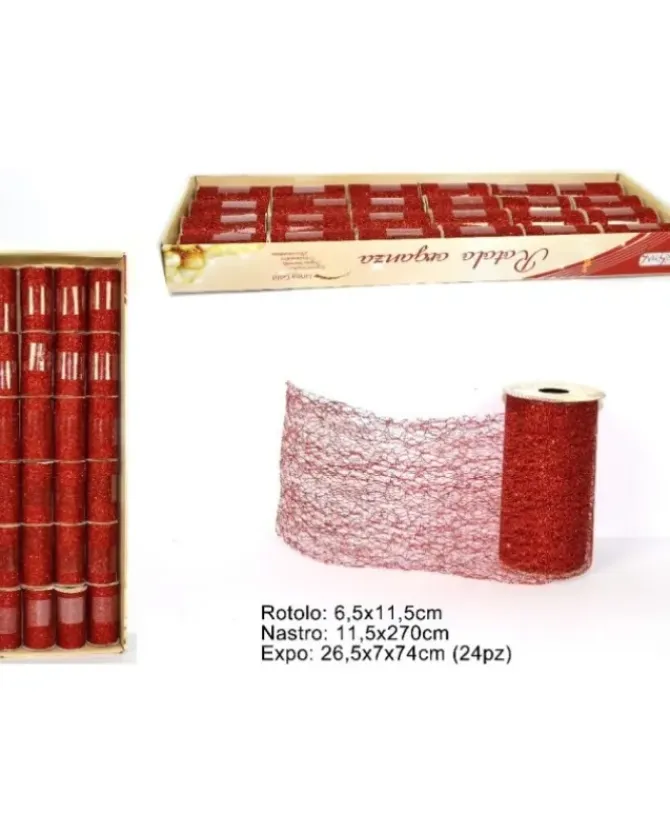 Nastro Rotolo Rete Glitter Rosso 11,5X270 Cm