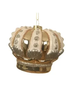 Ornamento Appendino Corona In Vetro Oro 8,5 Cm