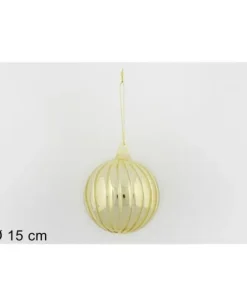 Palla Di Vetro Rigata Oro O15Cm Per Albero Di Natale 1Pz