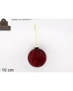 Palla Sfera Di Vetro Marmorizzata Rossa 100Mm 9Pz Per Albero Di Natale