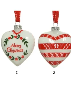 Pallina Cuore Di Vetro Decorato 80Mm Per Albero Di Natale 2Pz