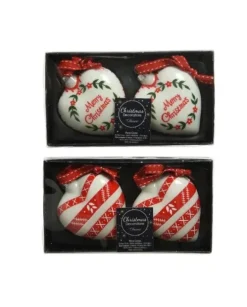 Pallina Cuore Di Vetro Decorato 80Mm Per Albero Di Natale 2Pz