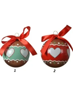Pallina Di Vetro Decorata Con Cuori 80Mm 2 Modelli 1Pz Per Albero Di Natale