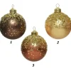 Pallina Di Vetro Decorata Oro 80Mm 3Colori 3Pz Per Albero Di Natale