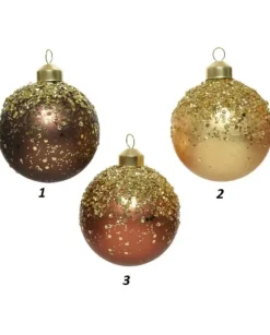 Pallina Di Vetro Decorata Oro 80Mm 3Colori 3Pz Per Albero Di Natale