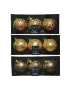 Pallina Di Vetro Decorata Oro 80Mm 3Colori 3Pz Per Albero Di Natale