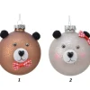 Pallina Di Vetro Decorata Orsetto 2Mod 80Mm 1Pz Per Albero Di Natale