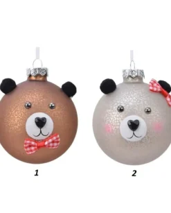 Pallina Di Vetro Decorata Orsetto 2Mod 80Mm 1Pz Per Albero Di Natale