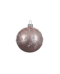 Pallina Di Vetro Decorata Rosa 80Mm 6Pz Per Albero Di Natale