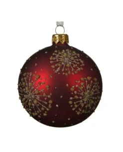 Pallina Di Vetro Decorata Rossa 80Mm Per Albero Di Natale 6Pz