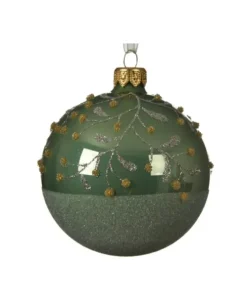 Pallina Di Vetro Decorata Verde 80Mm Per Albero Di Natale 6Pz