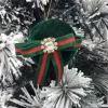 Pallina Sfera 8Cm In Velluto Verde Con Nastro Per Albero Di Natale