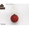 Pallina Sfera Di Vetro 10Cm Rombi Rossa Per Albero Di Natale 1Pz