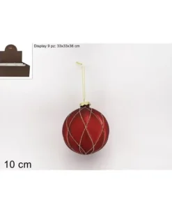 Pallina Sfera Di Vetro 10Cm Rombi Rossa Per Albero Di Natale 1Pz