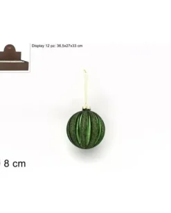 Pallina Sfera Di Vetro 8Cm Verde Con Glitter 1Pz Per Albero Di Natale