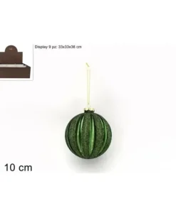 Pallina Sfera Di Vetro 10Cm Verde Con Glitter Per Albero Di Natale 1Pz
