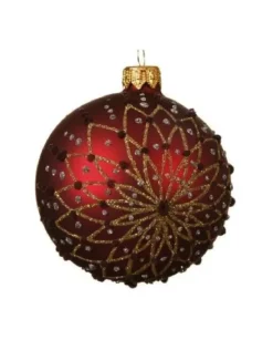 Pallina Sfera Di Vetro Decorata A Mano Rossa 80Mm 6Pz Per Albero Di Natale