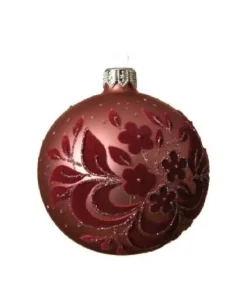 Pallina Sfera Di Vetro Decorata Rosa Con Velluto 8Cm 6Pz
