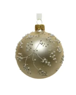 Pallina Sfera Di Vetro Decorata A Mano Oro Opaco 80Mm 6Pz Per Albero Di Natale
