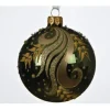 Pallina Sfera Di Vetro Decorata A Mano Verde Pino 80Mm 6Pz Per Albero Di Natale