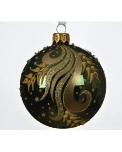 Pallina Sfera Di Vetro Decorata A Mano Verde Pino 80Mm 6Pz Per Albero Di Natale