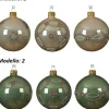 Pallina Sfera Di Vetro Decorata Verde E Crema 80Mm 6Pz Per Albero Di Natale