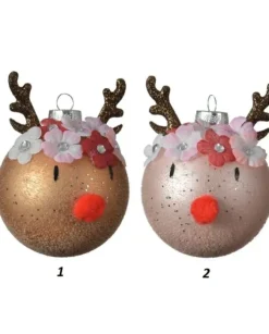 Pallina Sfera Di Vetro Decorata 80Mm 2 Modelli 1Pz Per Albero Di Natale