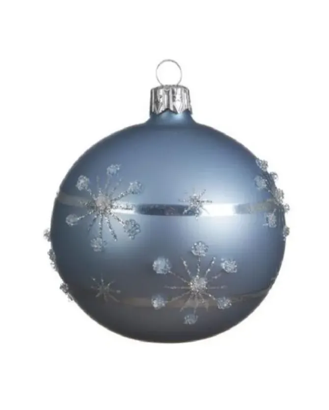Pallina Sfera Di Vetro Decorata A Mano Blu Per Albero Di Natale