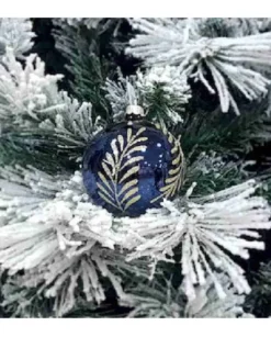 Pallina Sfera Di Vetro Decorata A Mano Blu 80Mm 1Pz Per Labero Di Natale Blu