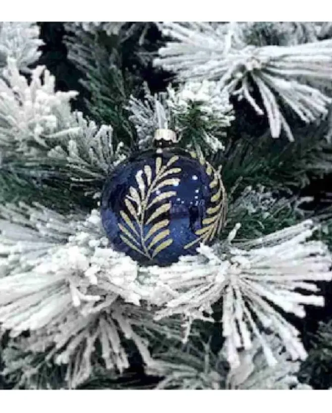 Pallina Sfera Di Vetro Decorata A Mano Blu 80Mm 1Pz Per Labero Di Natale Blu