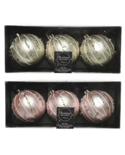 Pallina Sfera Di Vetro Decorata Colori Assortiti 80Mm 3Pz Per Albero Di Natale