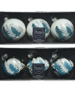 Pallina Sfera Di Vetro Decorata Bianco - Argento 80Mm 3Pz