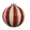 Pallina Sfera Di Vetro Decorata Rossa E Bianca 80Mm 3Pz Per Albero Di Natale