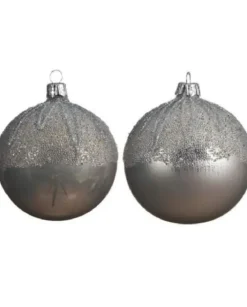 Pallina Sfera Di Vetro Decorata Grigio 1Pz Per Albero Di Natale