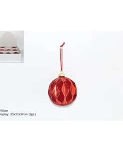 Pallina Sfera Di Vetro O10Cm Con Velluto Rosso Per Albero Di Natale