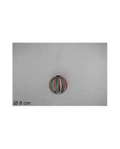 Pallina Sfera Di Vetro O8Cm Effetto Righe Multicolor Per Albero Di Natale 1Pz
