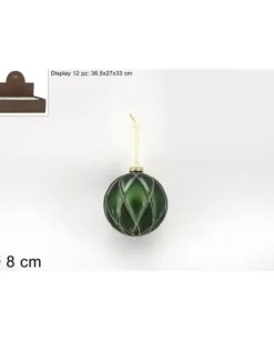 Pallina Sfera Di Vetro O8Cm Rombi Verde Per Albero Di Natale