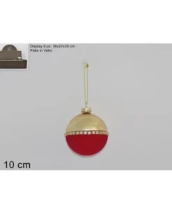 Pallina Sfera Di Vetro Oro Con Velluto Rosso 100Mm 9Pz Per Albero