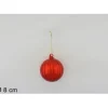 Pallina Sfera Di Vetro Rigata Rossa 80Mm Per Albero Di Natale