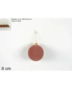 Pallina Sfera Di Vetro Rivestita Con Velluto Rosa 80Mm Per Albero Di Natale
