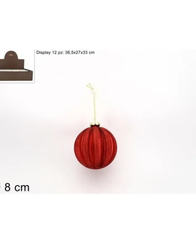 Pallina Sfera Di Vetro Rossa Con Glitter O8Cm 1Pz
