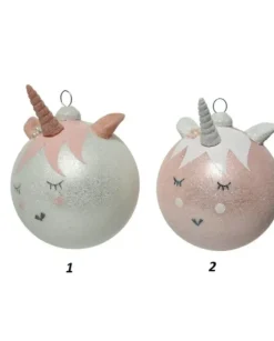 Pallina Sfera Di Vetro Unicorno 80Mm 6Pz Per Albero Di Natale