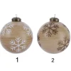 Pallina Sfera Effetto Legno Con Decoro Fiocchi Di Neve 8 Cm