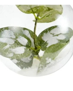 Pallina Sfera In Vetro Trasparente Con Ramo Verde Alliinterno Innevato