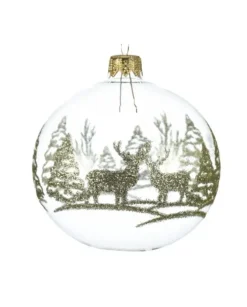 Pallina Sfera Trasparente Con Decoro Cervo Glitterato