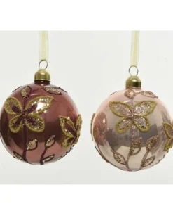 Palline Con Decoro Farfalla Confezione 3 Pz Cm 8