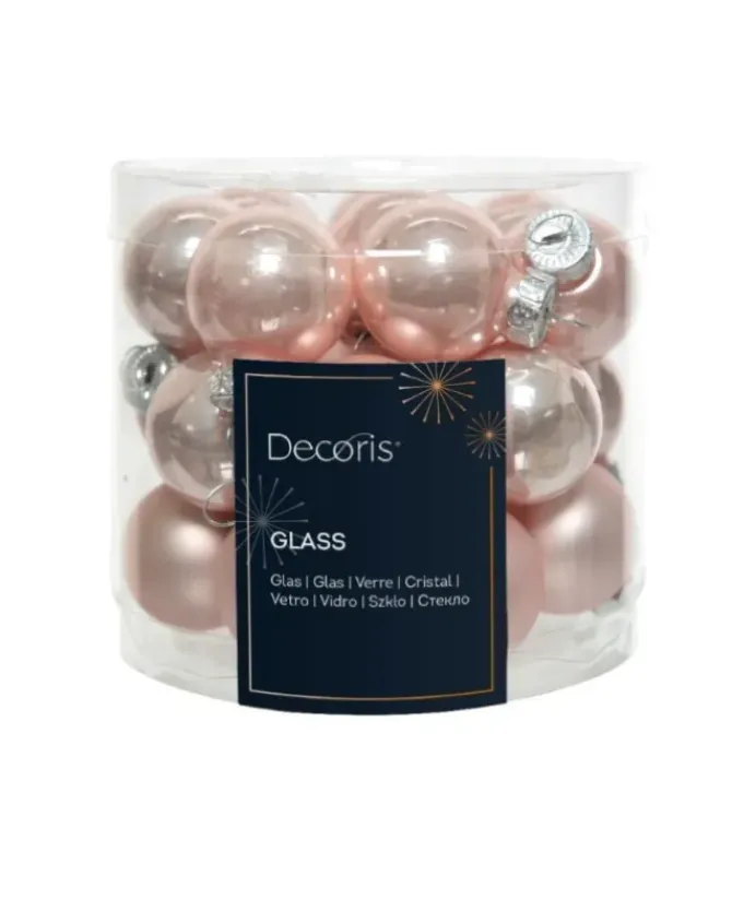 Palline In Vetro Per Albero, Mix Opaco Colore Rosa Cipria Dimensioni (Cm) 2.5Cm24 Pz