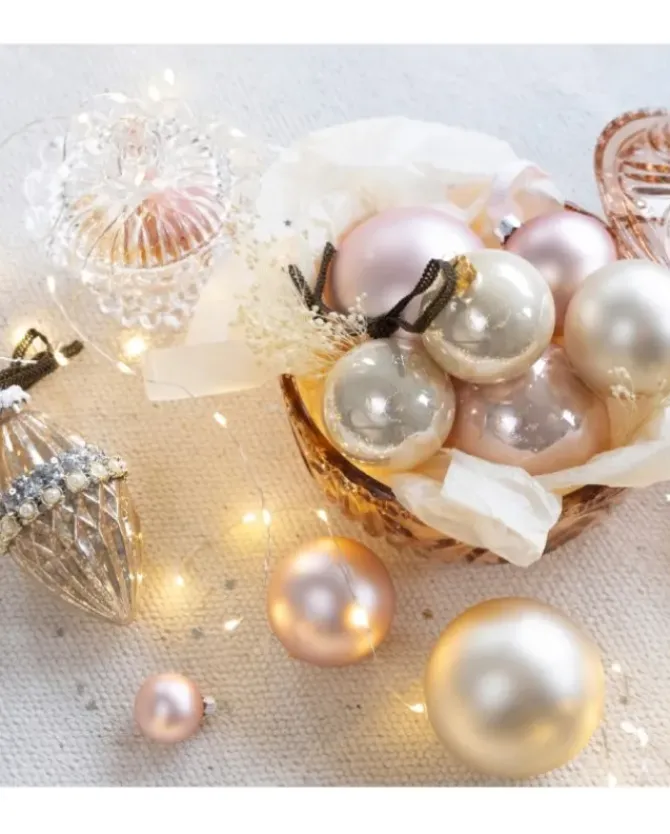 Palline In Vetro Per Albero, Mix Opaco Colore Rosa Cipria Dimensioni (Cm) 2.5Cm24 Pz