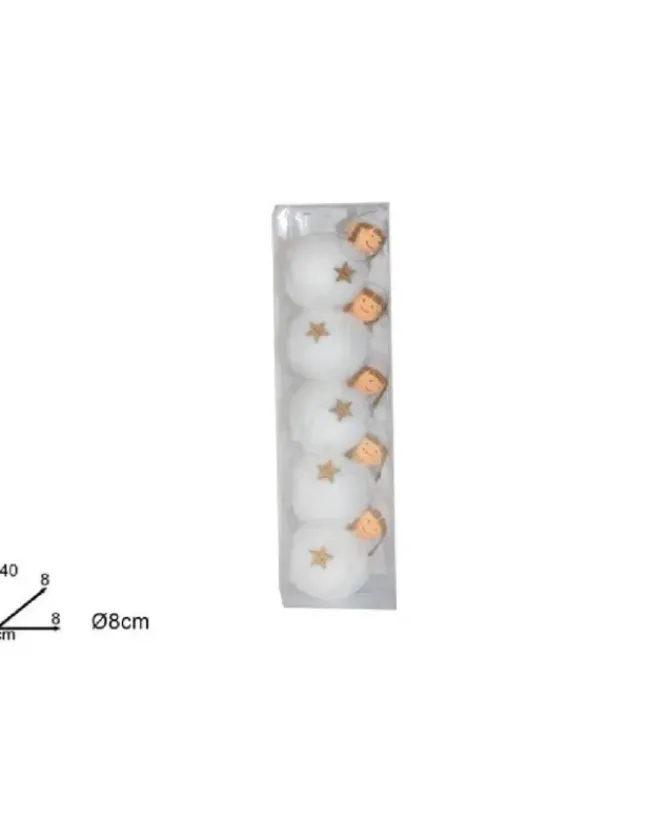 Palline Sfere Bambolina Con Pelliccia Bianca Per Albero Di Natale 8 Cm 5 Pz