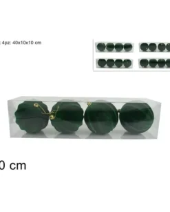 Palline Sfere Di Plastica Verde Floccate O10Cm Per Albero Di Natale 4Pz